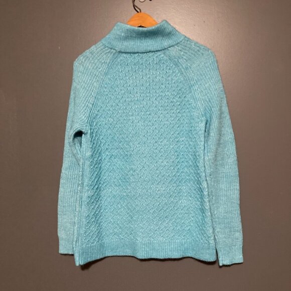 Talbots Women Sweater Pullover Size M Blue Turtleneck Quilted Knit Classic - Picture 8 of 8